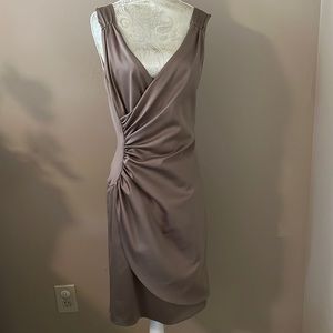 Satin cocktail dress by BCBG, below the knee.